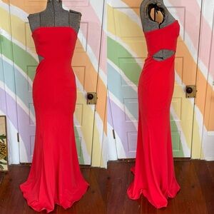 Jay Godfrey Revolve Side Cutout Strapless Formal Coral Red Gown Sz 0 🧡🍄